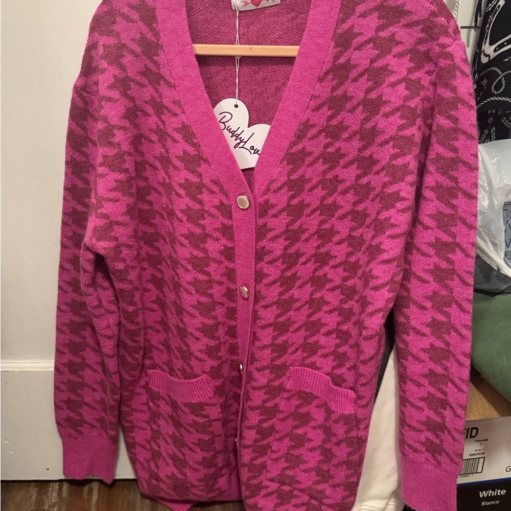 Buddy Love Passion Fruit Twiggy Houndstooth Cardigan
